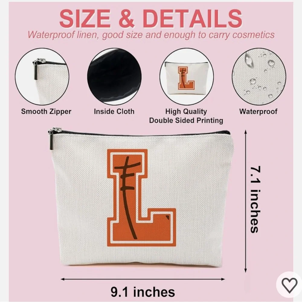 Orange Initial L Cosmetic Bag